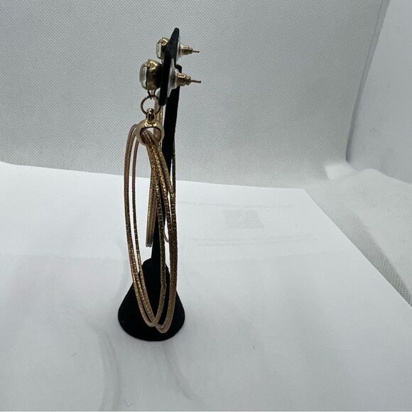 🍭6/$30 Large gold rhinestone studded double hoop earrings - Picture 3 of 5